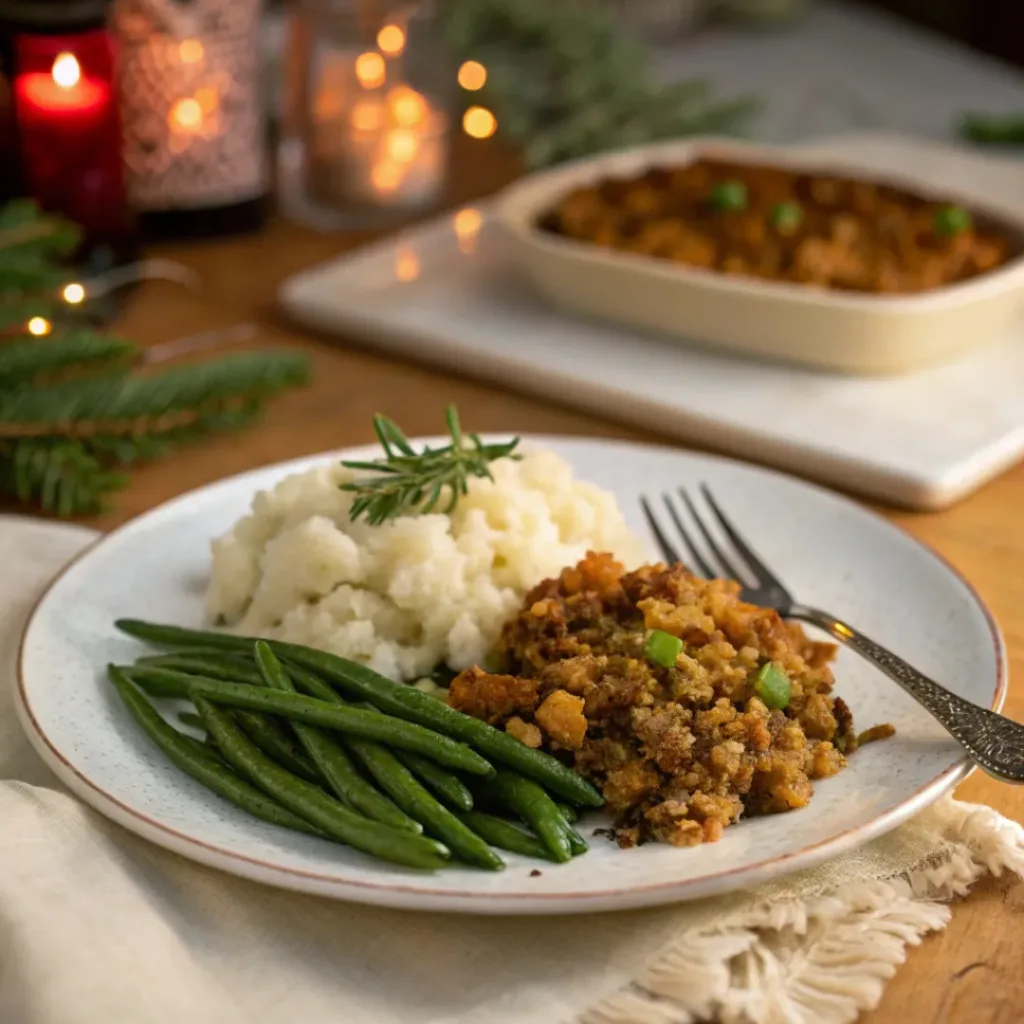 Vegetarian Stuffing – A Savory Holiday Favorite 8 Serving of vegetarian stuffing with side dishes