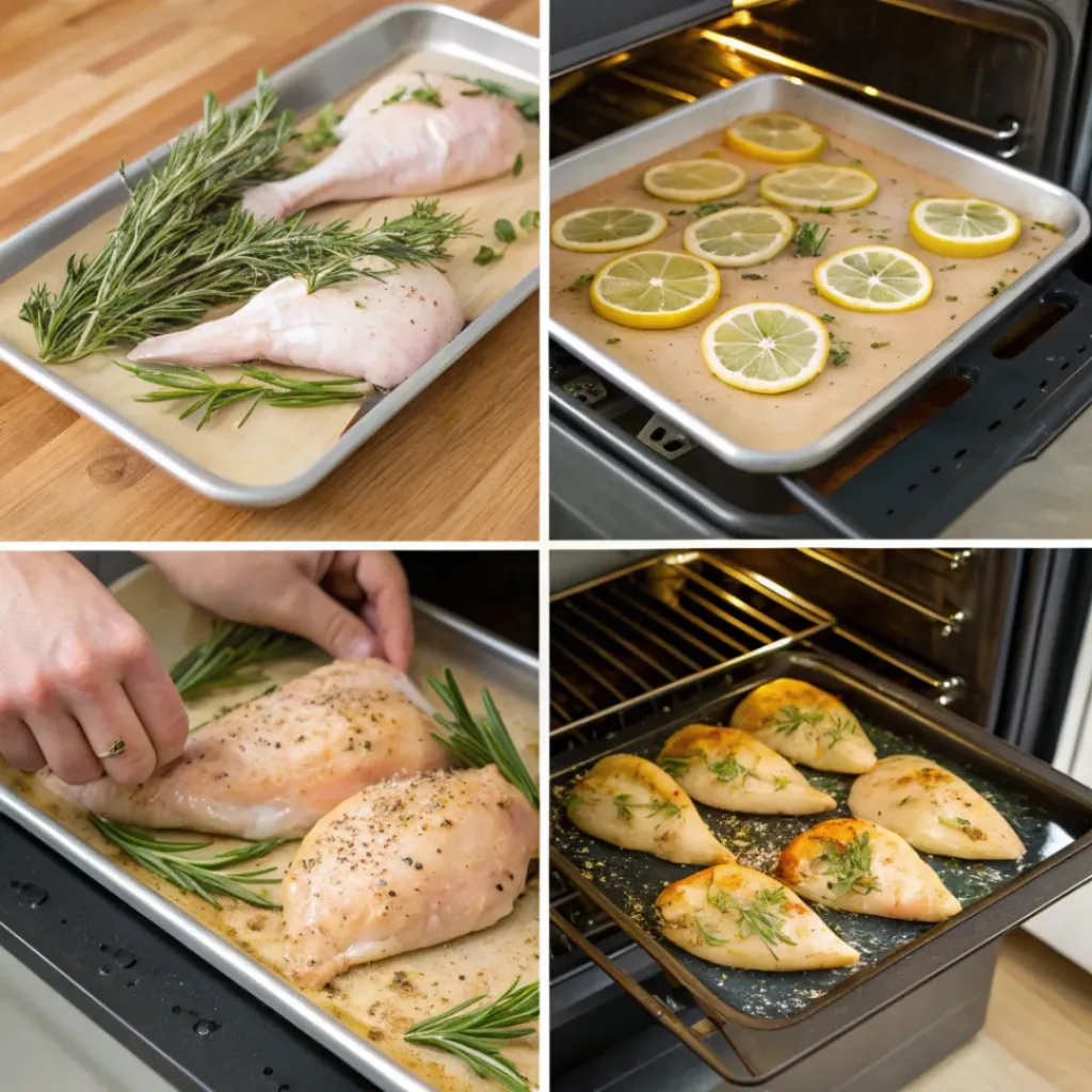 Sheet Pan Lemon Chicken – Easy One-Pan Dinner 7 Step-by-step collage showing how to make sheet pan lemon herb chicken