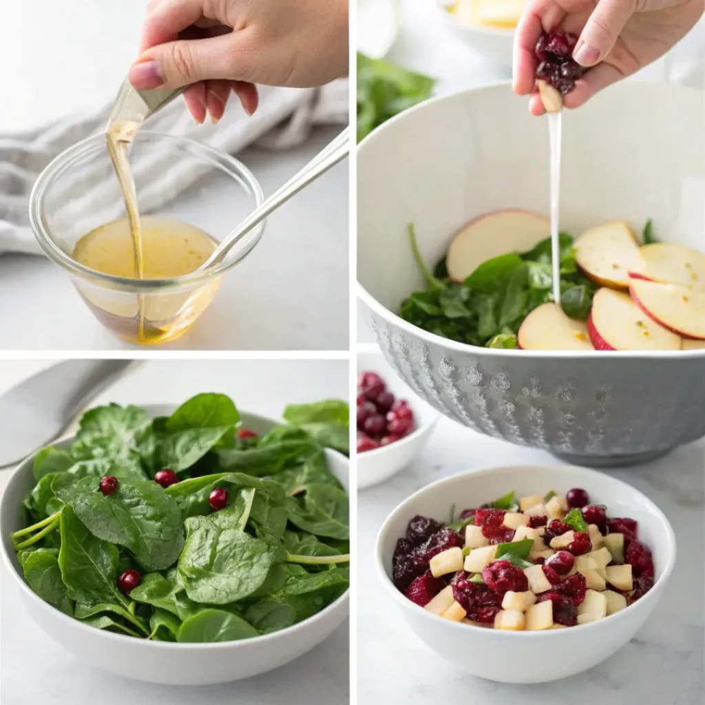 Healthy Spinach Apple Cranberry Salad Recipe 7 Step-by-step process of making Spinach Apple Cranberry Salad