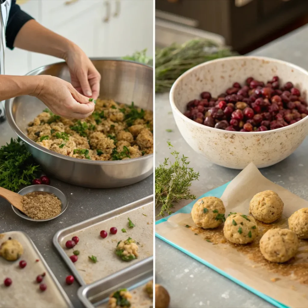 Step Process for Chestnut and Cranberry Stuffing Balls