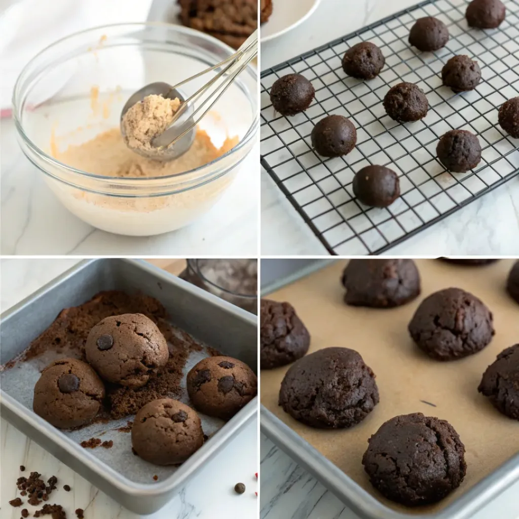 Soft and Chewy Black Cocoa Cookies 7 Step-by-step collage of making black cocoa cookies