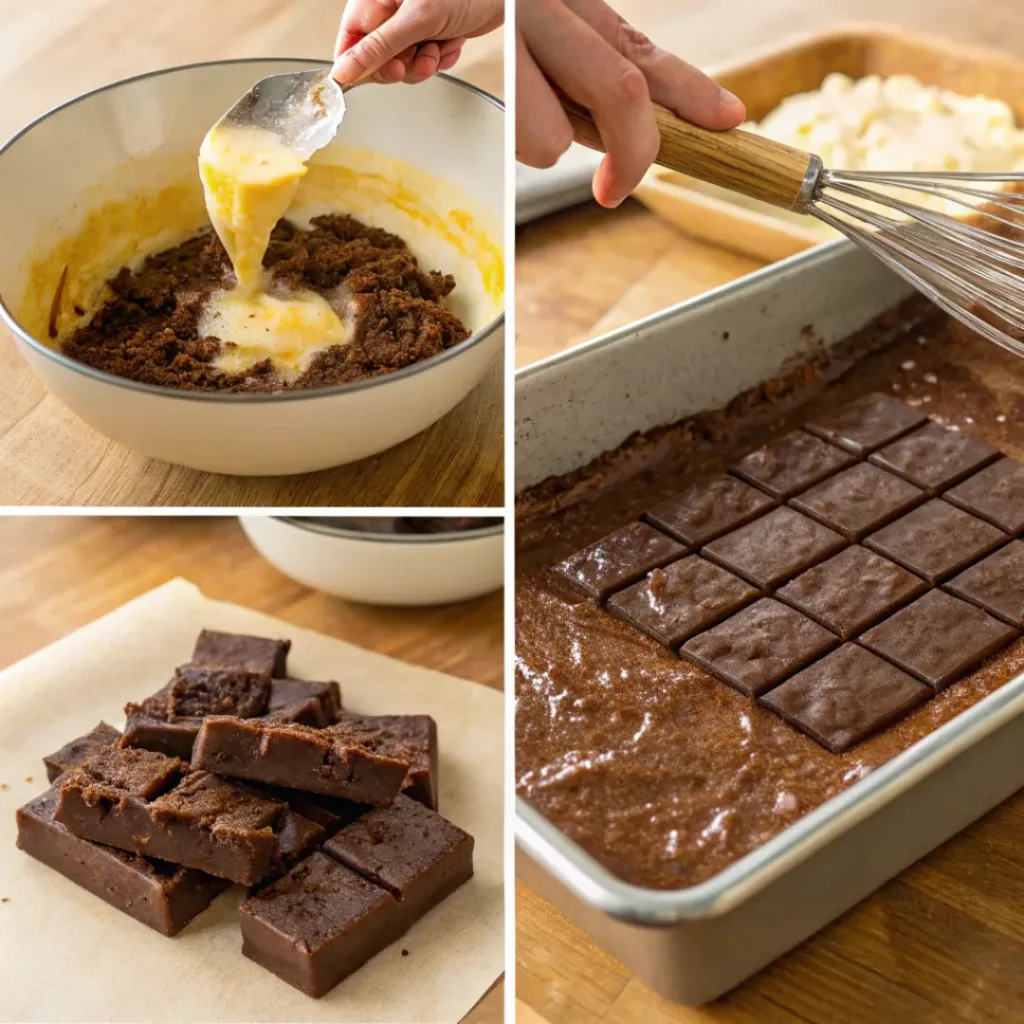 Candy Bar Brownies – Gooey, Rich, and Irresistible 7 steps collage showing how to make candy bar brownies