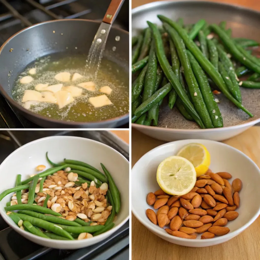 Green Bean Almondine – A Simple, Elegant Vegetable Side Dish 7 Step-by-step collage showing how to make green bean almondine