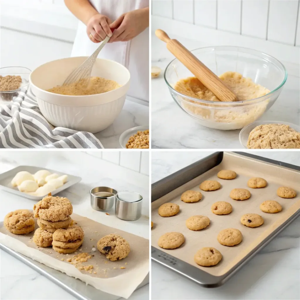Chocolate Pistachio Shortbread Cookies – Buttery, Crisp, and Nutty Delight 7 Step-by-step process collage of making chocolate pistachio shortbread cookies