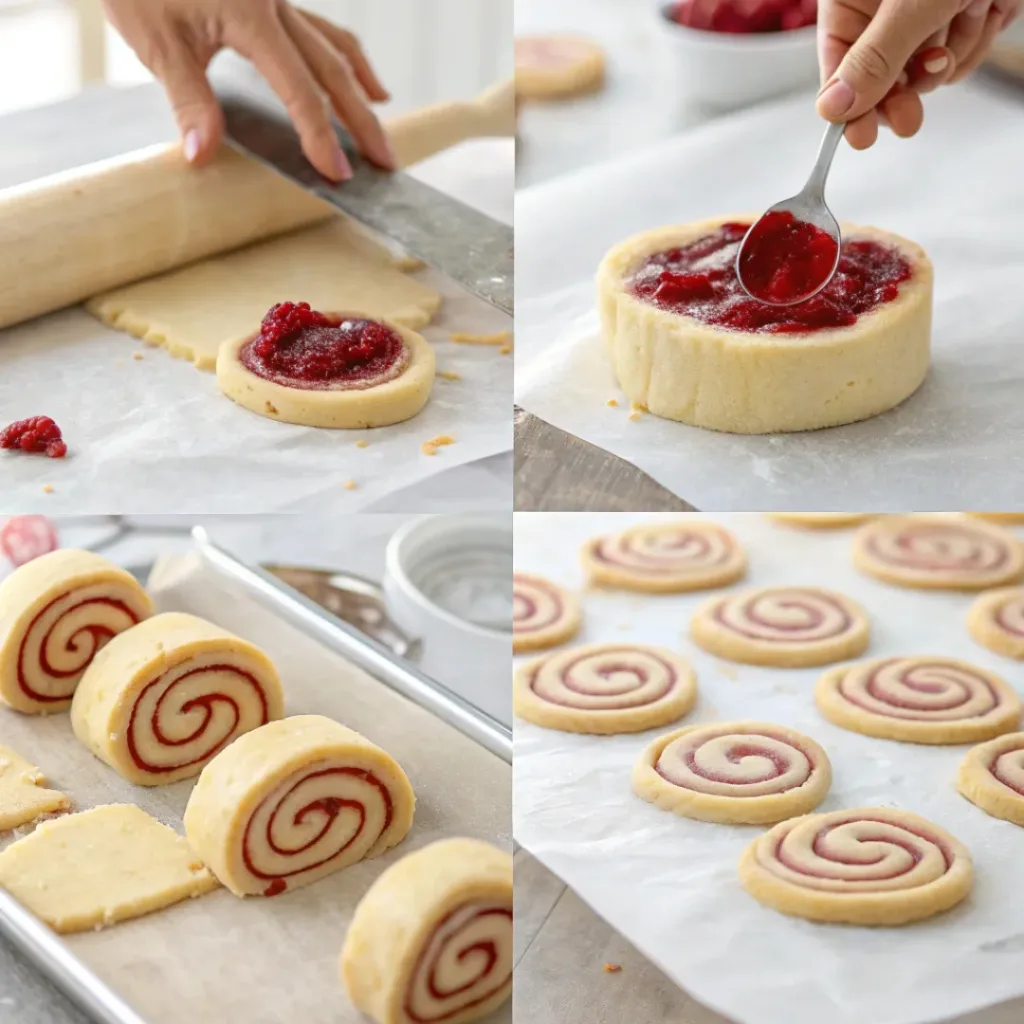 Step-by-step process of making Raspberry Shortbread Swirl Cookies