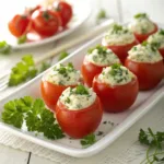 Plate of Stuffed Cherry Tomatoes with creamy filling