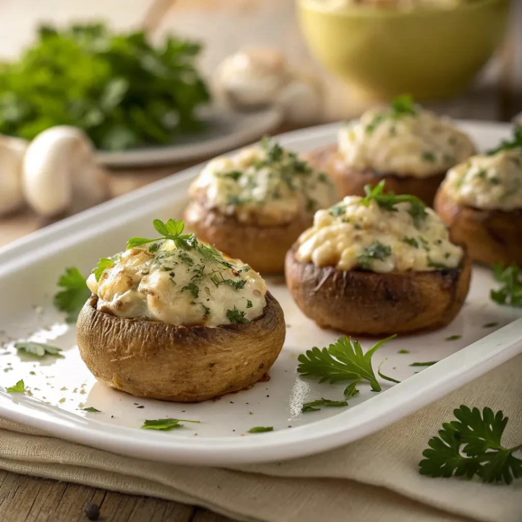 stuffed mushrooms filled with creamy garlic herb mixture