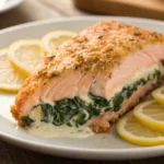 Baked Stuffed Salmon – Juicy, Flavorful, and Simple 9 Stuffed salmon fillet with creamy spinach filling and golden crust