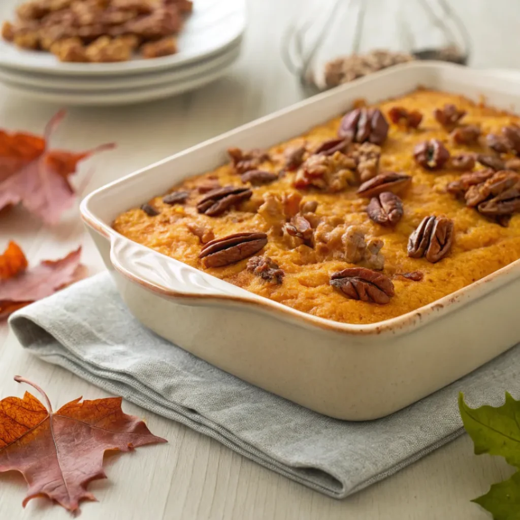Easy Sweet Potato Casserole with Pecan Topping