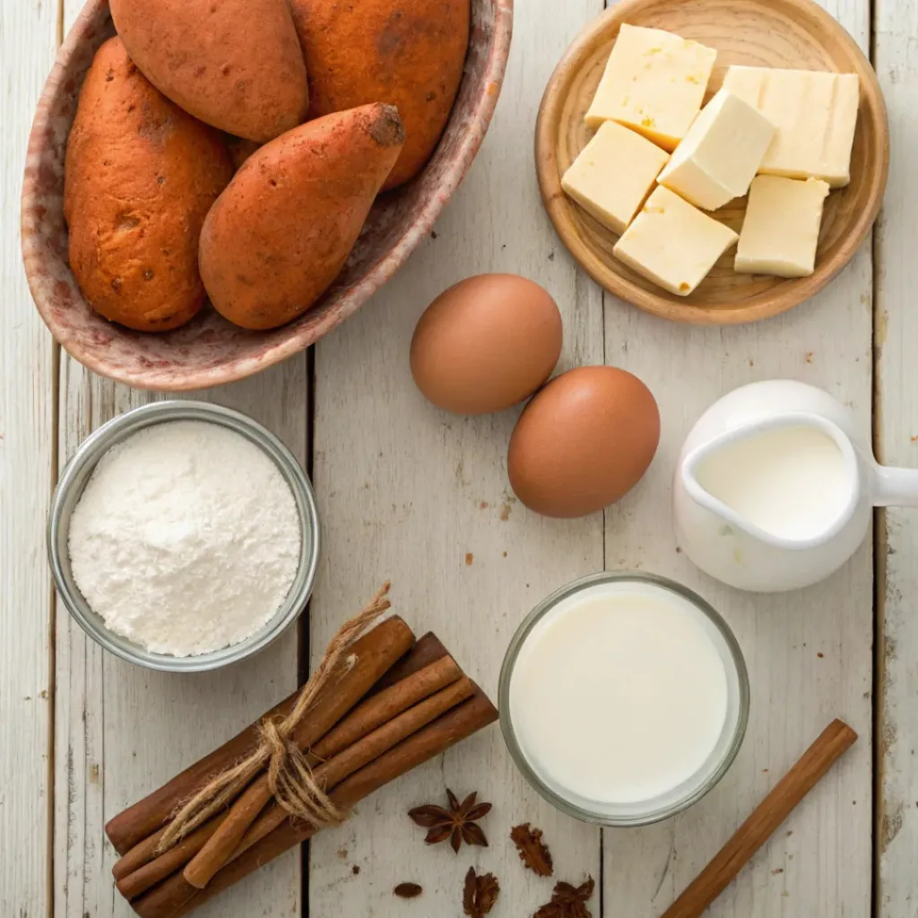 Sweet Potato Pie – A Classic Southern Dessert 6 Overhead view of ingredients for homemade sweet potato pie