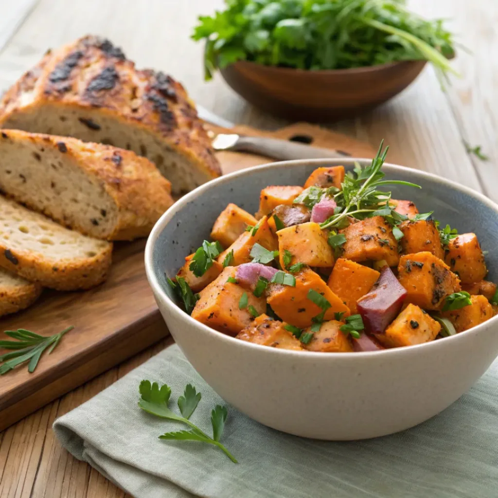 Easy Sweet Potato Salad Recipe for Any Occasion 8 Sweet Potato Salad served with grilled chicken