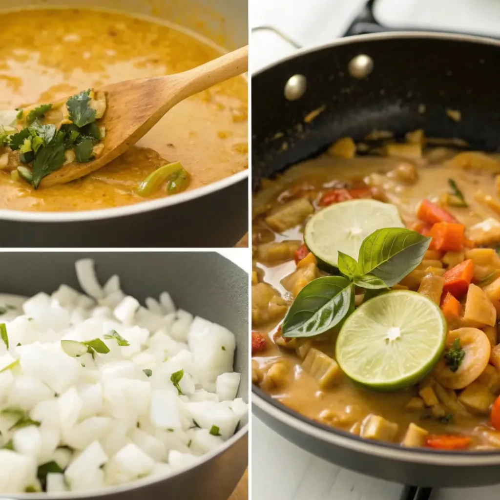 Step-by-step process of making Thai coconut curry stew