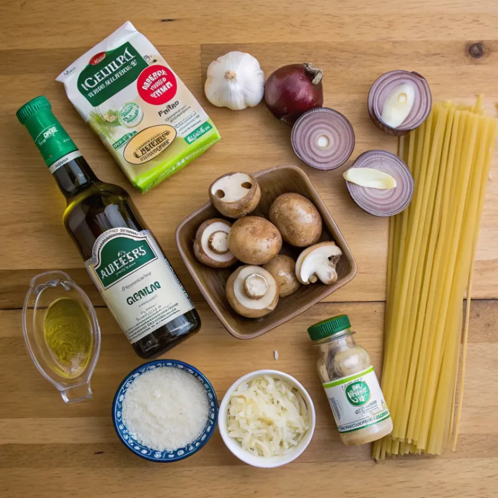 Best Vegan Mushroom Stroganoff – Quick 30-Minute Dinner 6 Flat lay of ingredients for vegan mushroom stroganoff