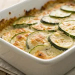 golden-brown zucchini gratin in a baking dish