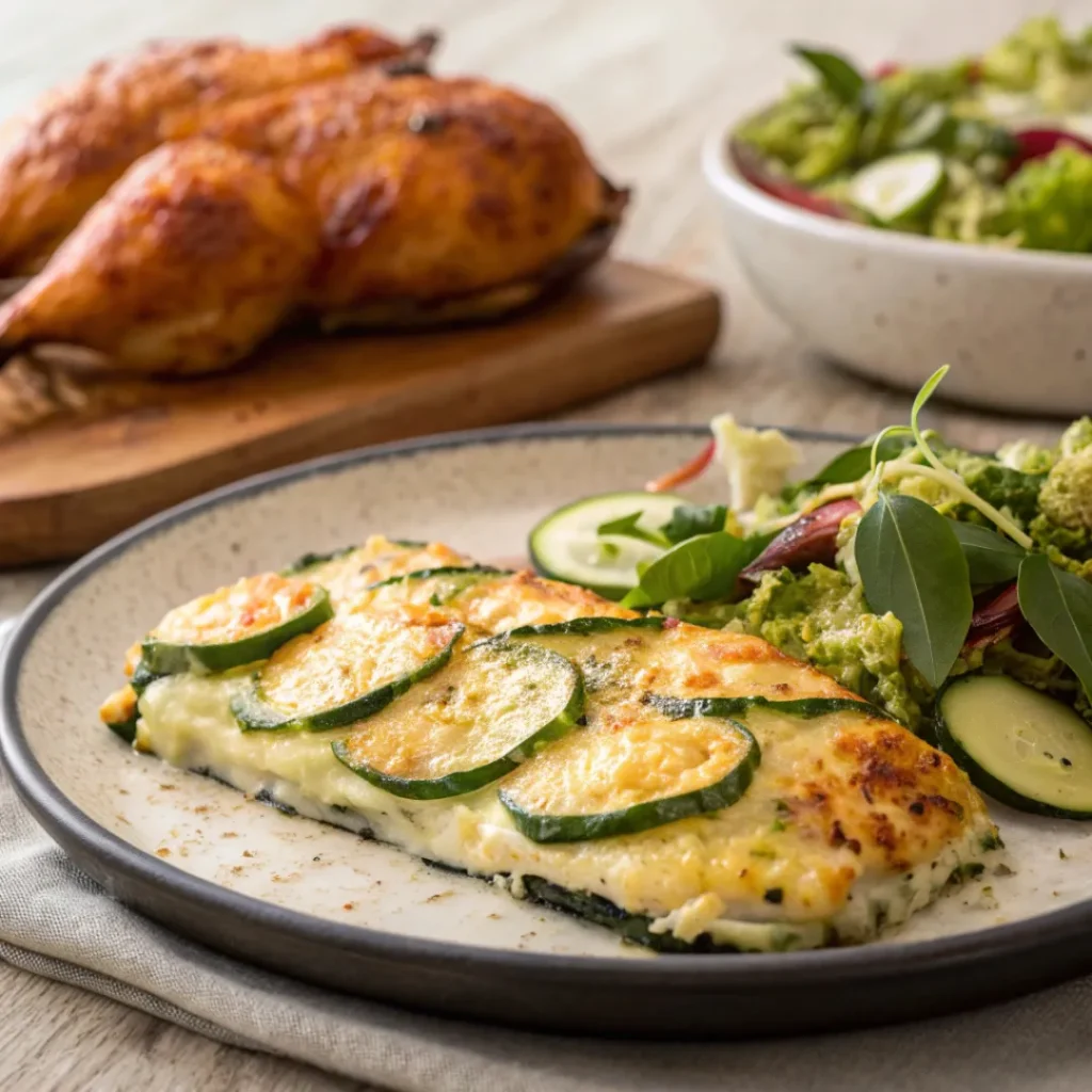 Cheesy Zucchini Gratin – A Delicious Twist on a Classic 8 Zucchini gratin served with roasted chicken and salad