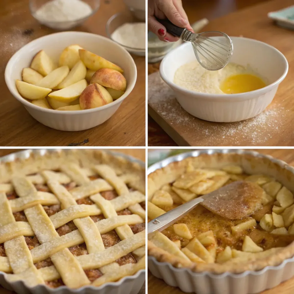 Step-by-step collage of classic apple pie preparation