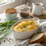 Baked Cottage Cheese Eggs – High-Protein Breakfast Made Easy 9 Baked cottage cheese eggs in a white dish topped with herbs