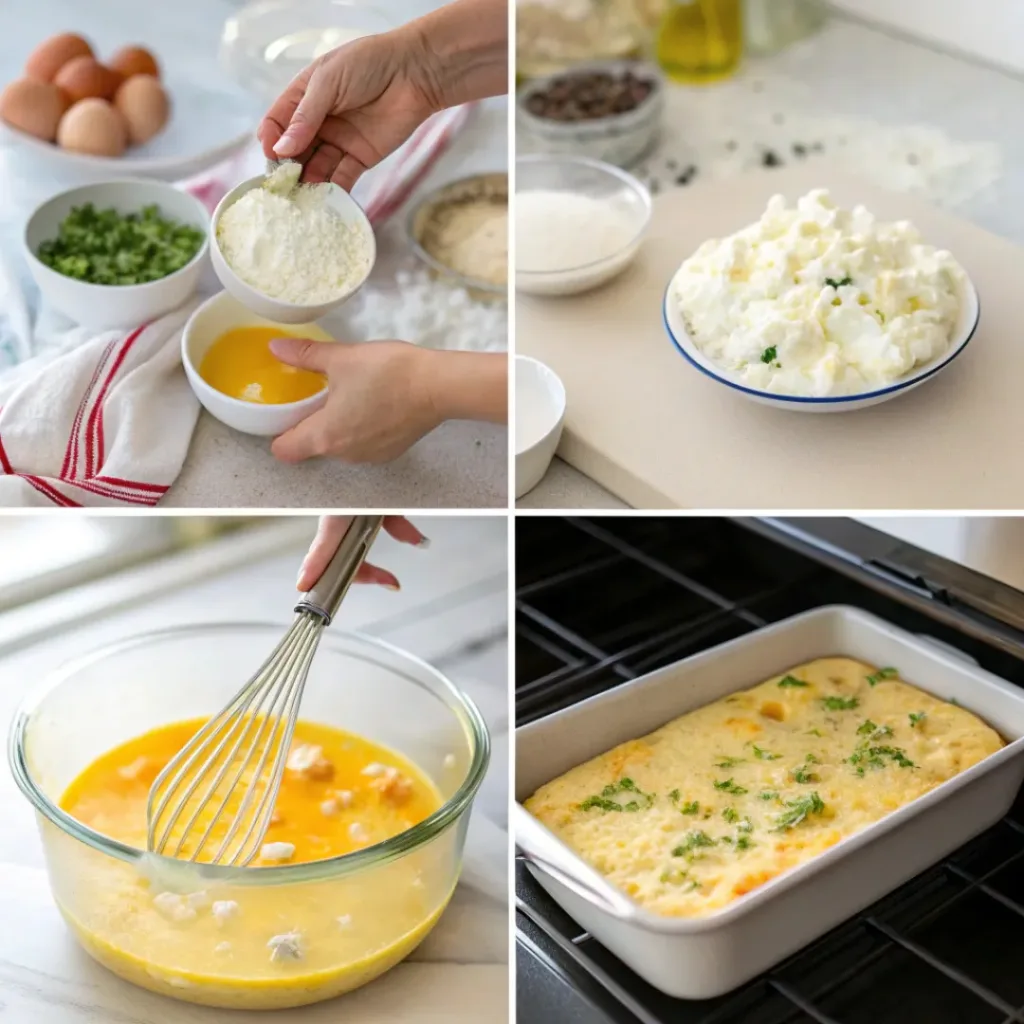 Baked Cottage Cheese Eggs – High-Protein Breakfast Made Easy 7 Step-by-step collage of making baked cottage cheese eggs