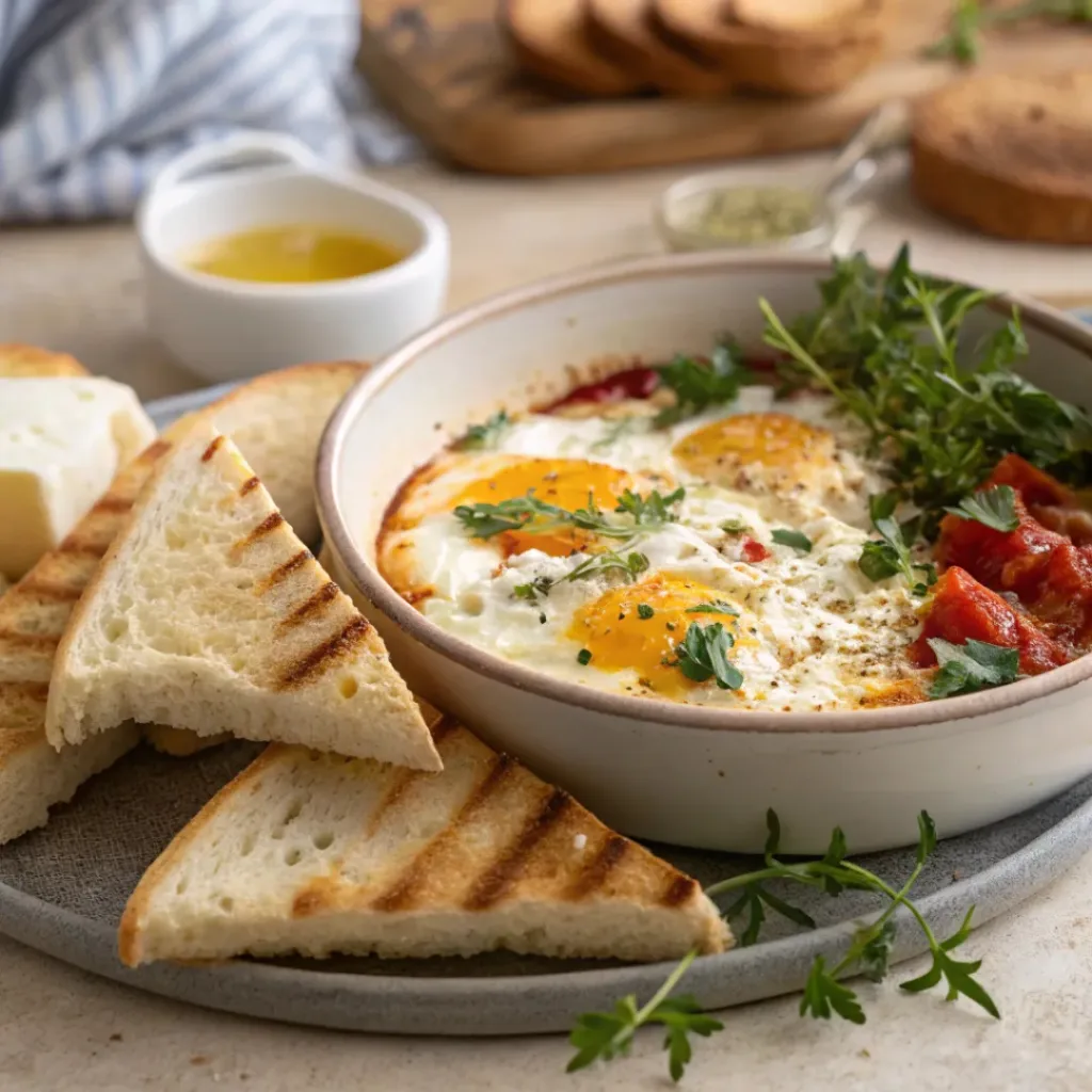 Baked Feta Eggs – Easy Mediterranean Breakfast 8 Baked feta eggs served with toast