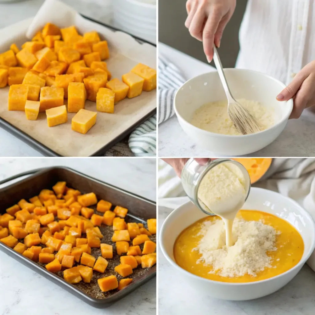 Creamy Butternut Squash Casserole 7 Step-by-step preparation of cheesy butternut squash casserole