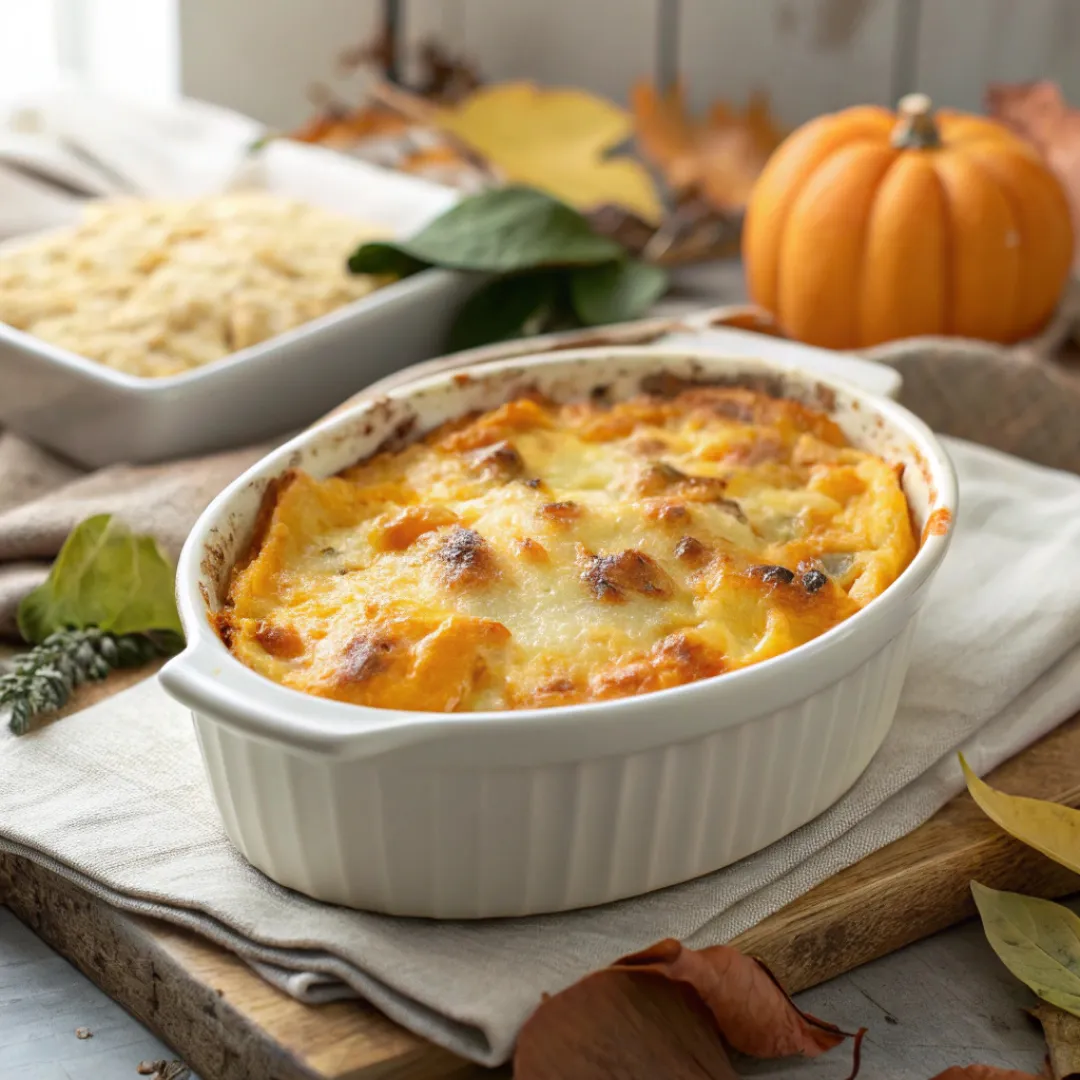 Creamy Butternut Squash Casserole 5 Baked cheesy butternut squash casserole with golden top