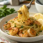 Creamy Lemon Garlic Shrimp Pasta Recipe 9 Lemon garlic shrimp pasta topped with parsley and lemon zest