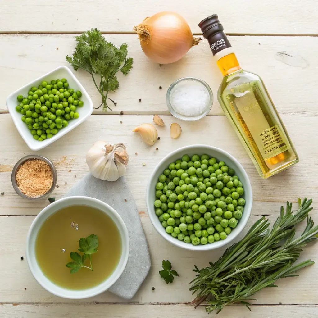 Easy Homemade Pea Soup – Healthy and Delicious 6 Overhead view of fresh ingredients for pea soup