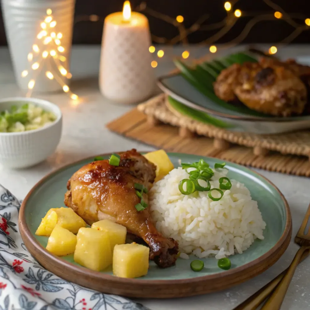 Pineapple Glazed Chicken – Perfect Weeknight Meal 8 Pineapple glazed chicken served with rice and pineapple chunks