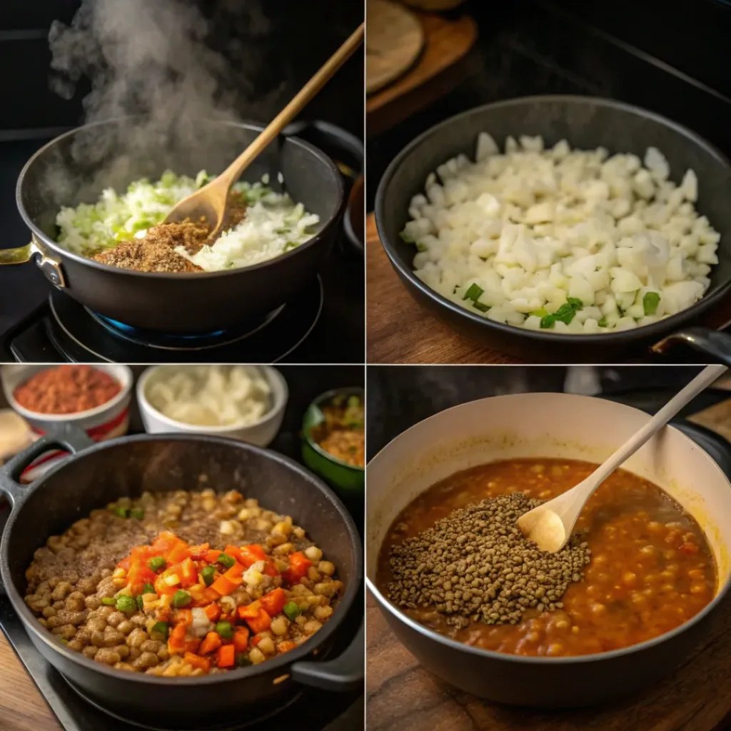 Rustic Vegetable and Lentil Stew 7 step cooking rustic vegetable lentil stew