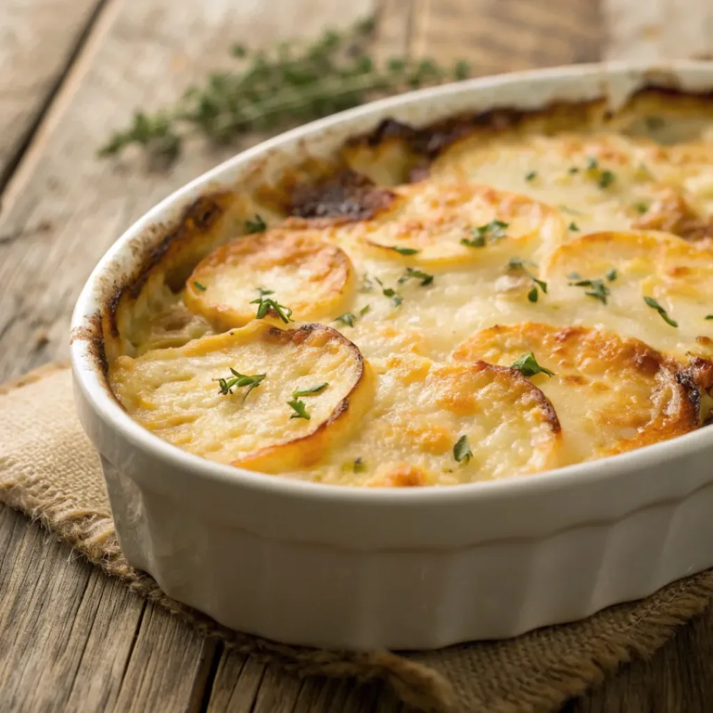 Baked rutabaga gratin with golden cheese topping