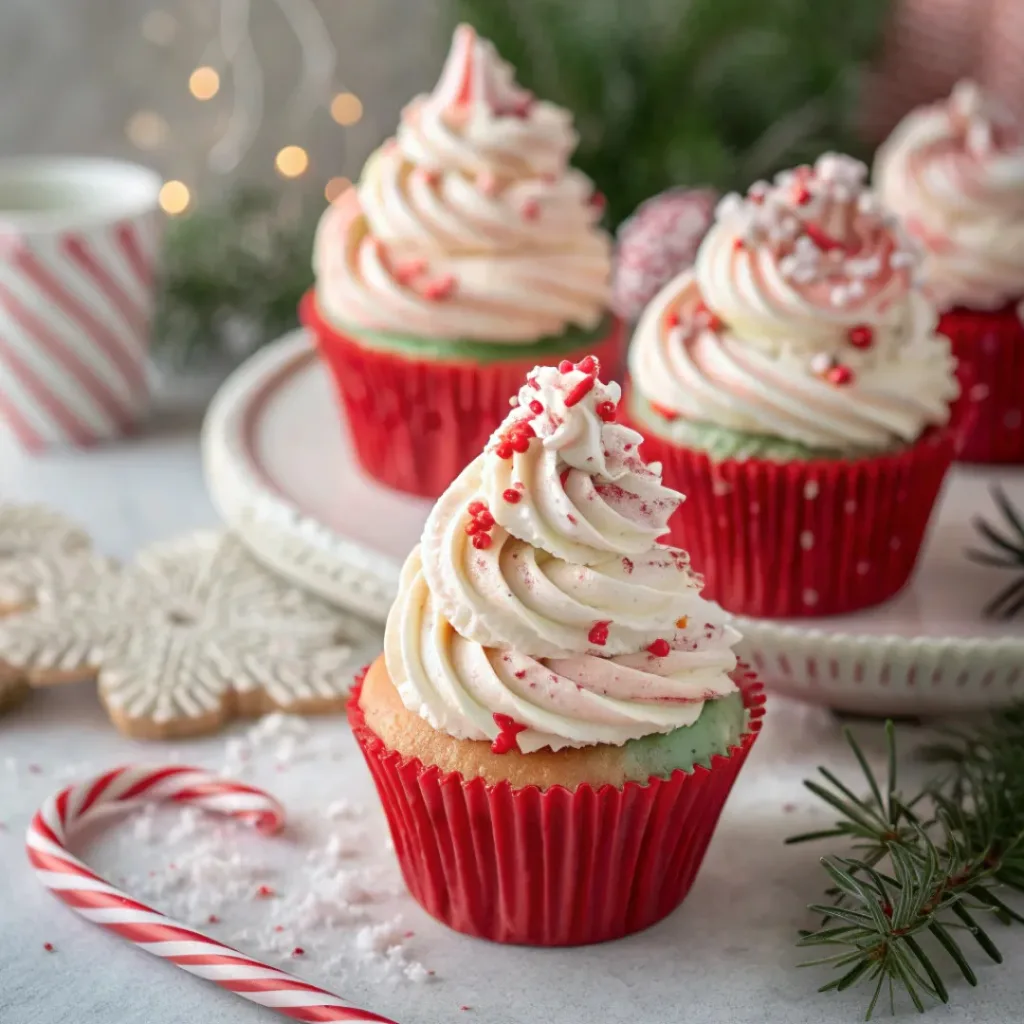 Easy Candy Cane Cupcakes 8 Festive cupcakes topped with peppermint frosting and crushed candy canes