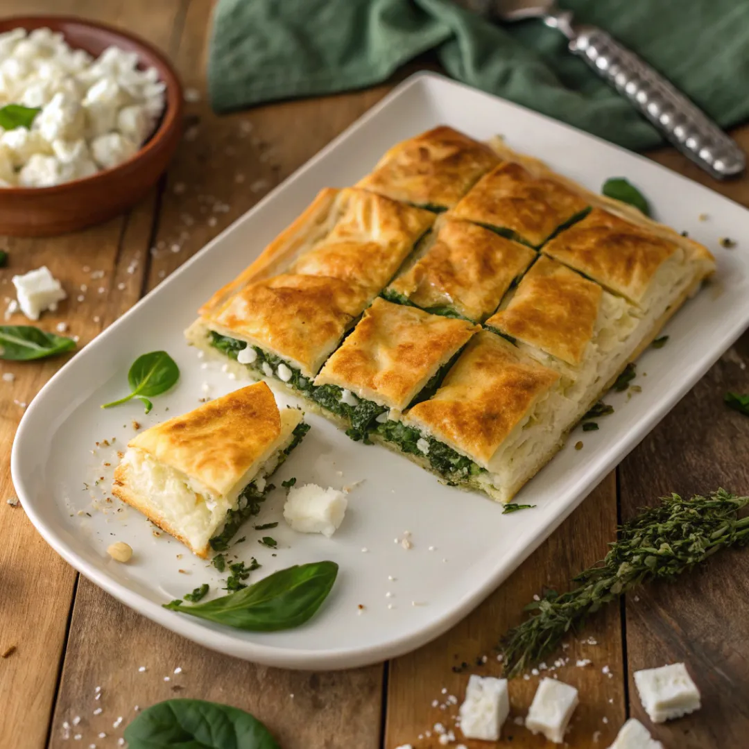 Golden baked spinach and feta pie