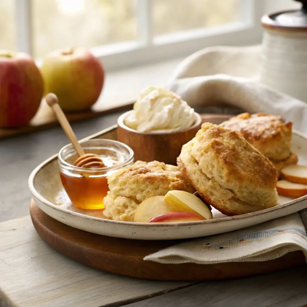 Fluffy apple biscuits with whipped honey butter and apple slices