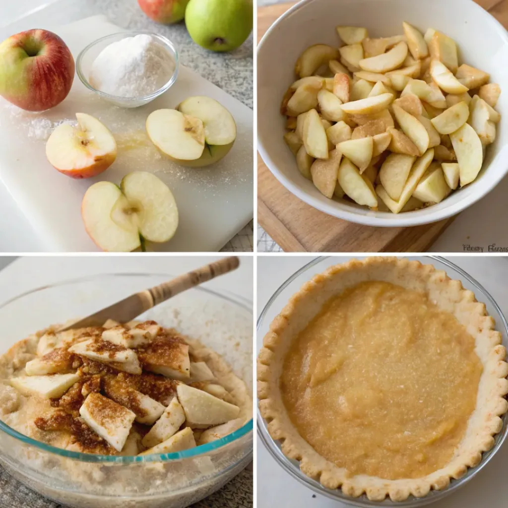 Step-by-step collage showing preparation of apple slab pie