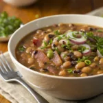 Bowl of creamy Southern black eyed peas with herbs