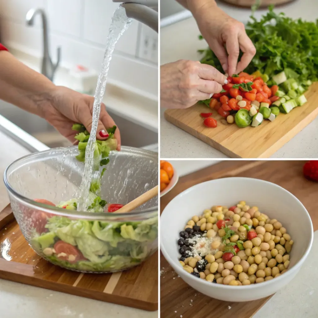 Collage showing steps to make Black-Eyed Peas Salad