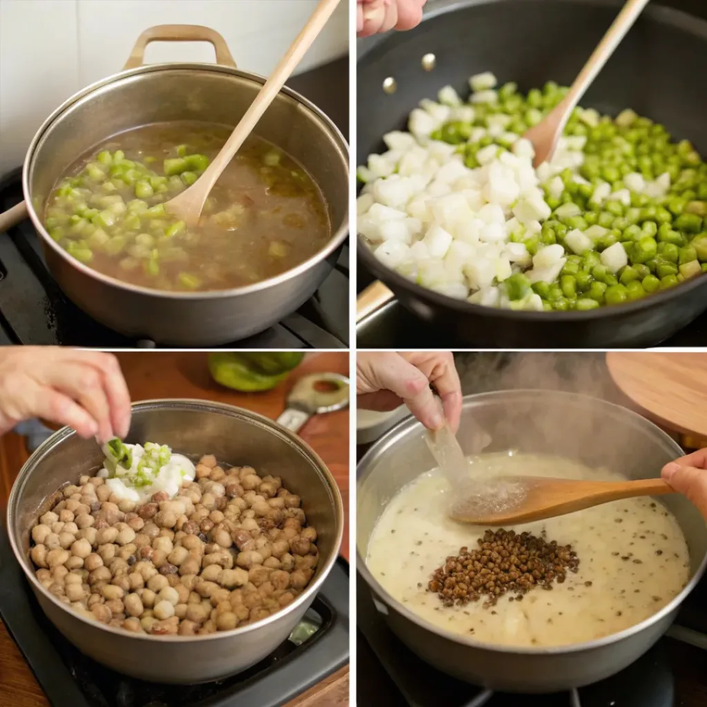 Collage showing steps to cook Southern Creamy Black Eyed Peas