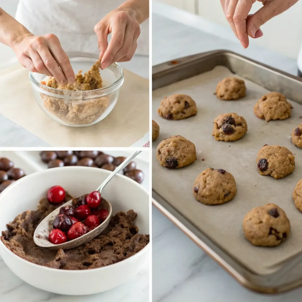 Collage showing steps to make Black Forest Cookies