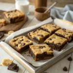 Fudgy brookies showing brownie and cookie layers