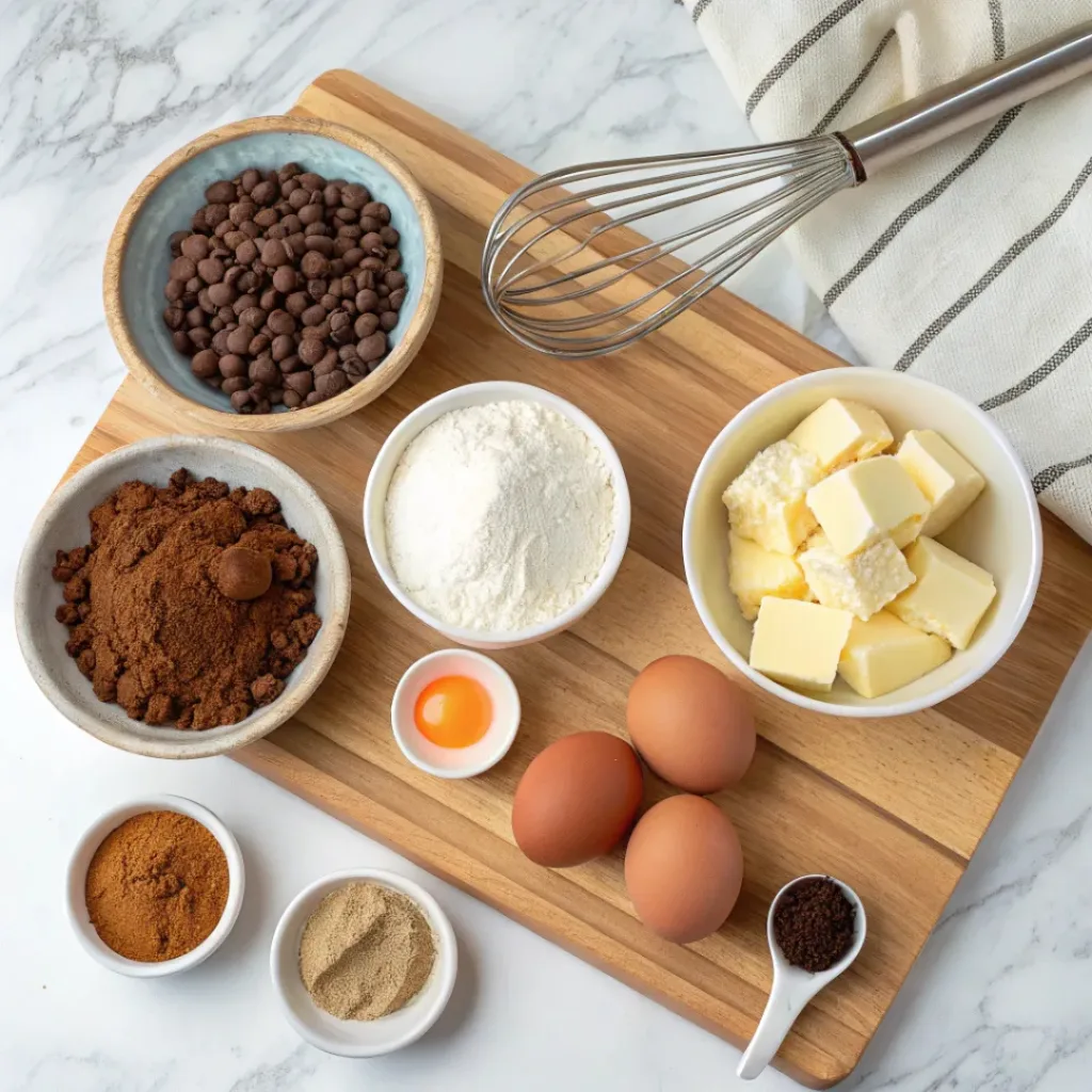 Brookies Bars – Ultimate Brownie Cookie Dessert 6 Flat lay of ingredients for making brookies