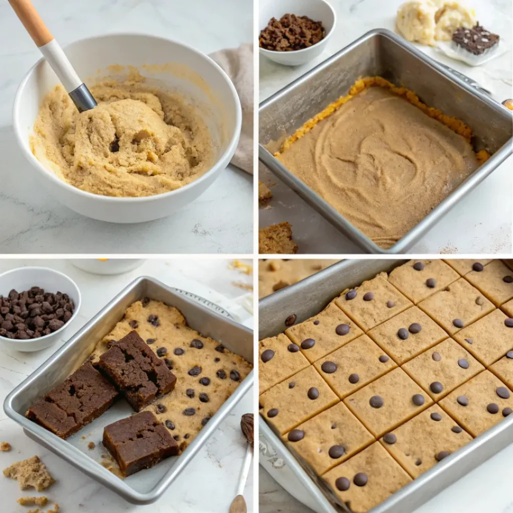 Brookies Bars – Ultimate Brownie Cookie Dessert 7 Step-by-step collage showing preparation of brookies