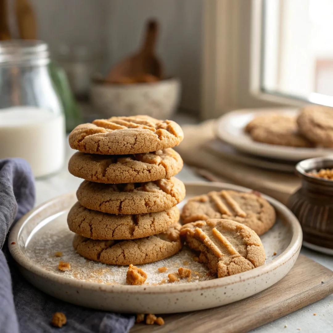 Stack of soft brown sugar butter cookies on a rustic plate