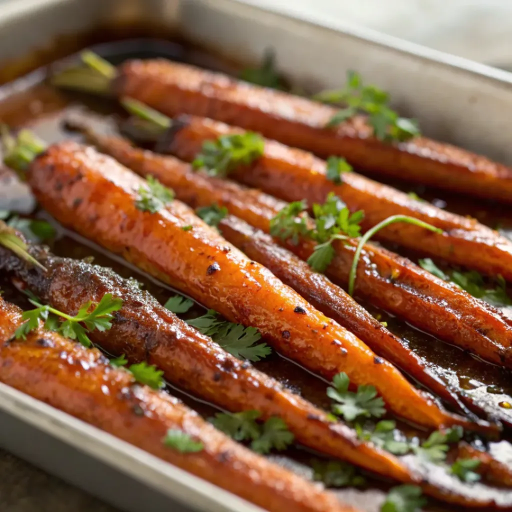 Caramelized roasted carrots glazed with brown sugar and butter