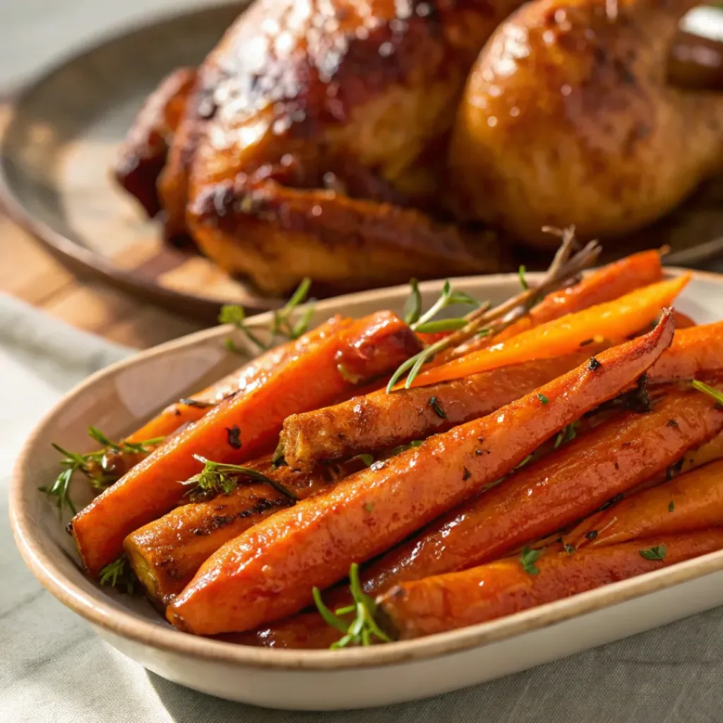 Easy Brown Sugar Roasted Carrots Recipe 8 Caramelized brown sugar roasted carrots served with roasted chicken
