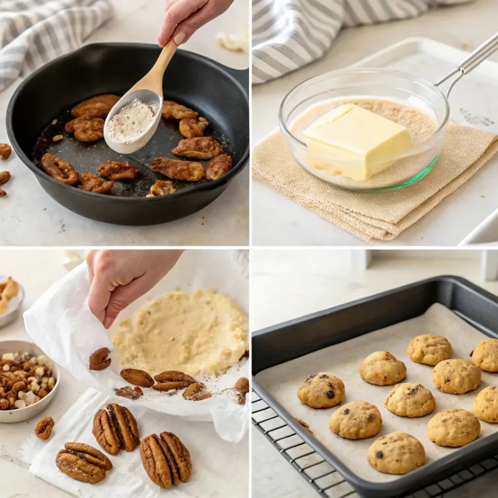 Step-by-step process for baking butter pecan cookies