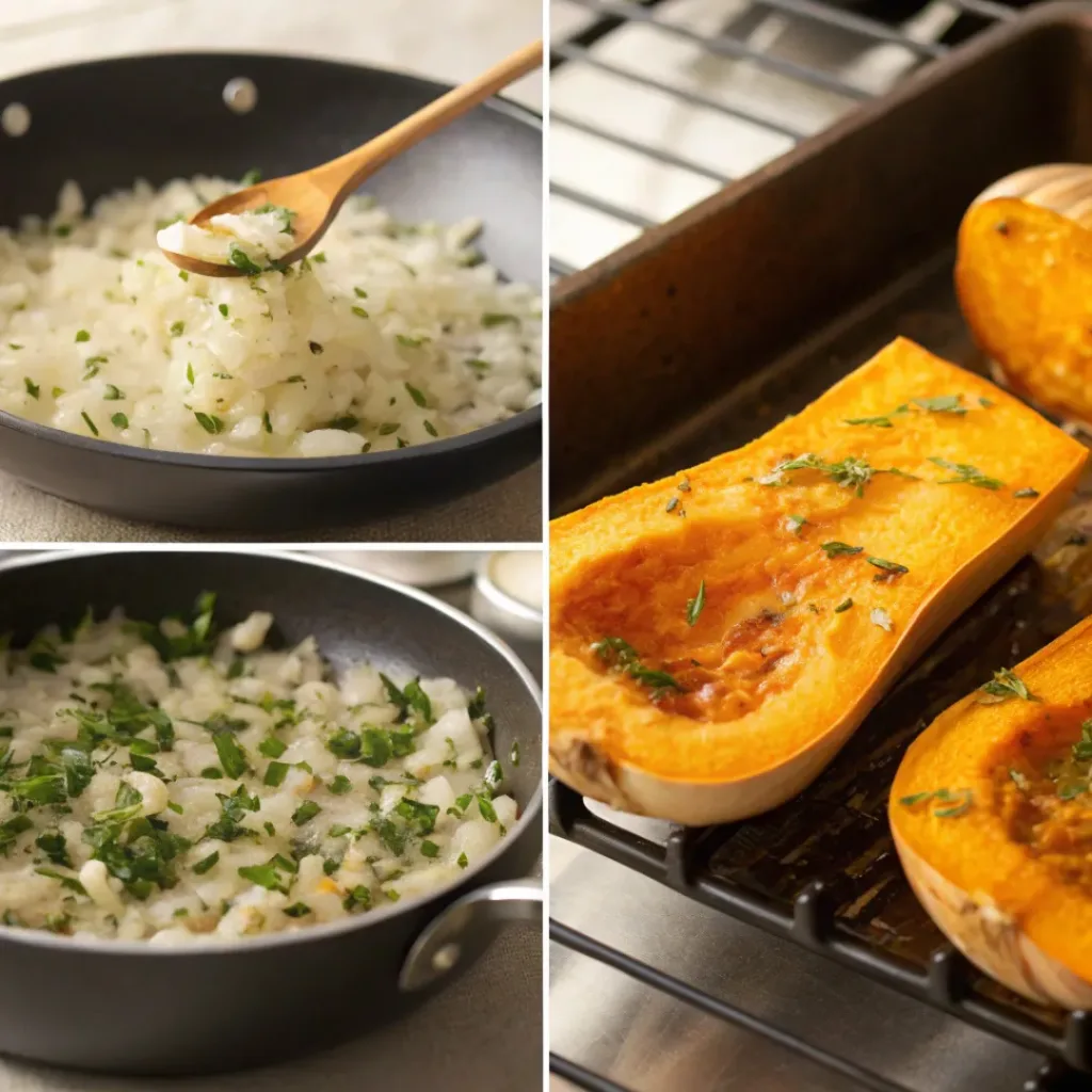 Creamy Butternut Squash Soup 7 Step-by-step collage showing preparation of butternut squash soup