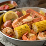 Spicy Cajun seafood boil with shrimp, crab legs, corn, and potatoes