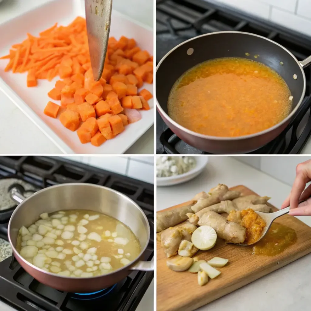 Collage showing steps to make Carrot Ginger Soup