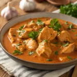 Plate of Chicken Paprikash with creamy paprika sauce