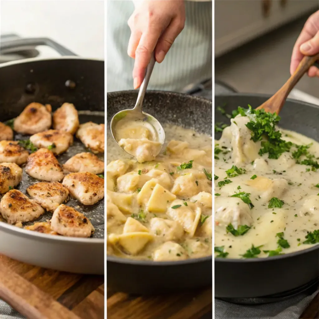 Creamy Chicken Tortellini 7 Collage showing steps to make Chicken Tortellini